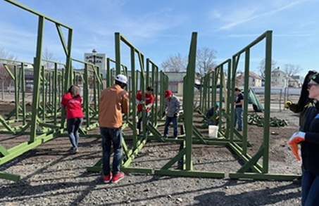 people building a garden